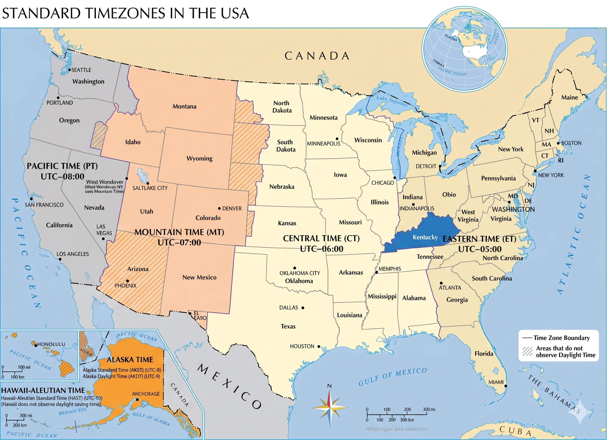 Kentucky time zone map