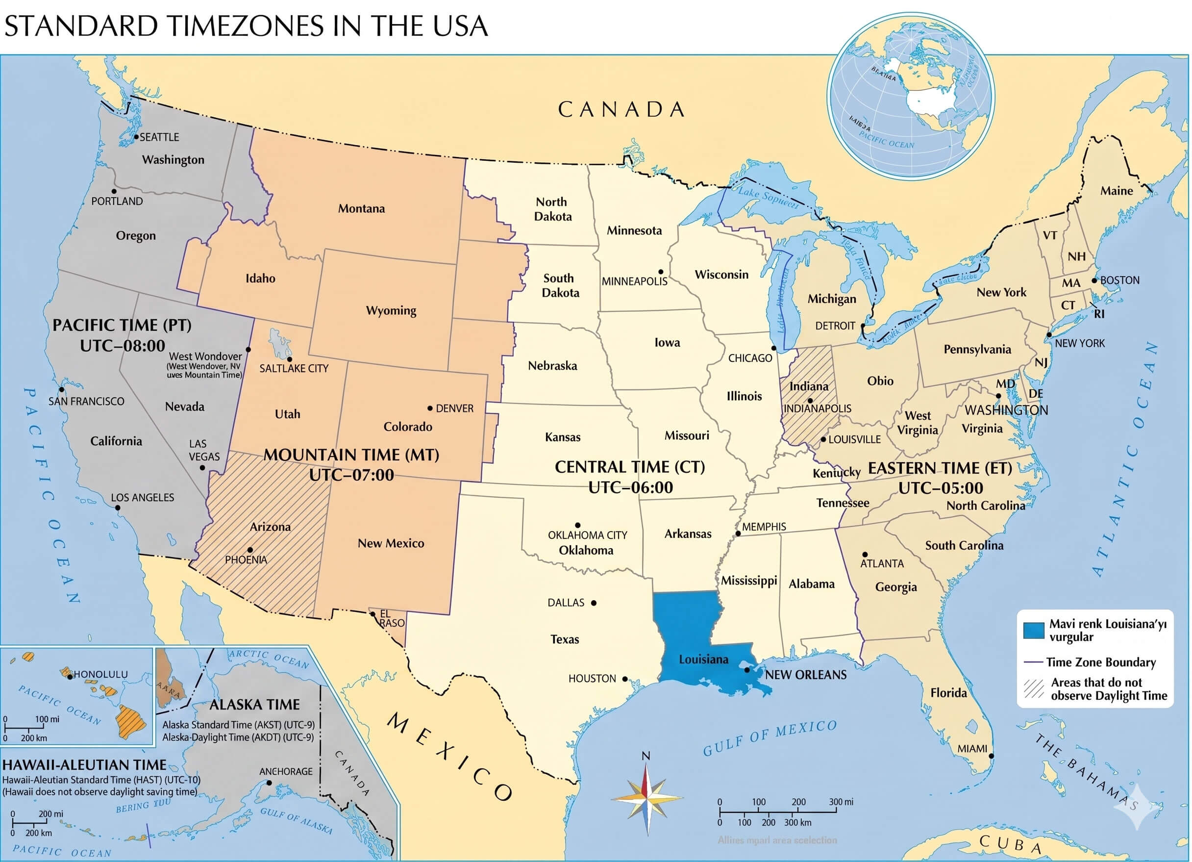 Louisiana time zone map