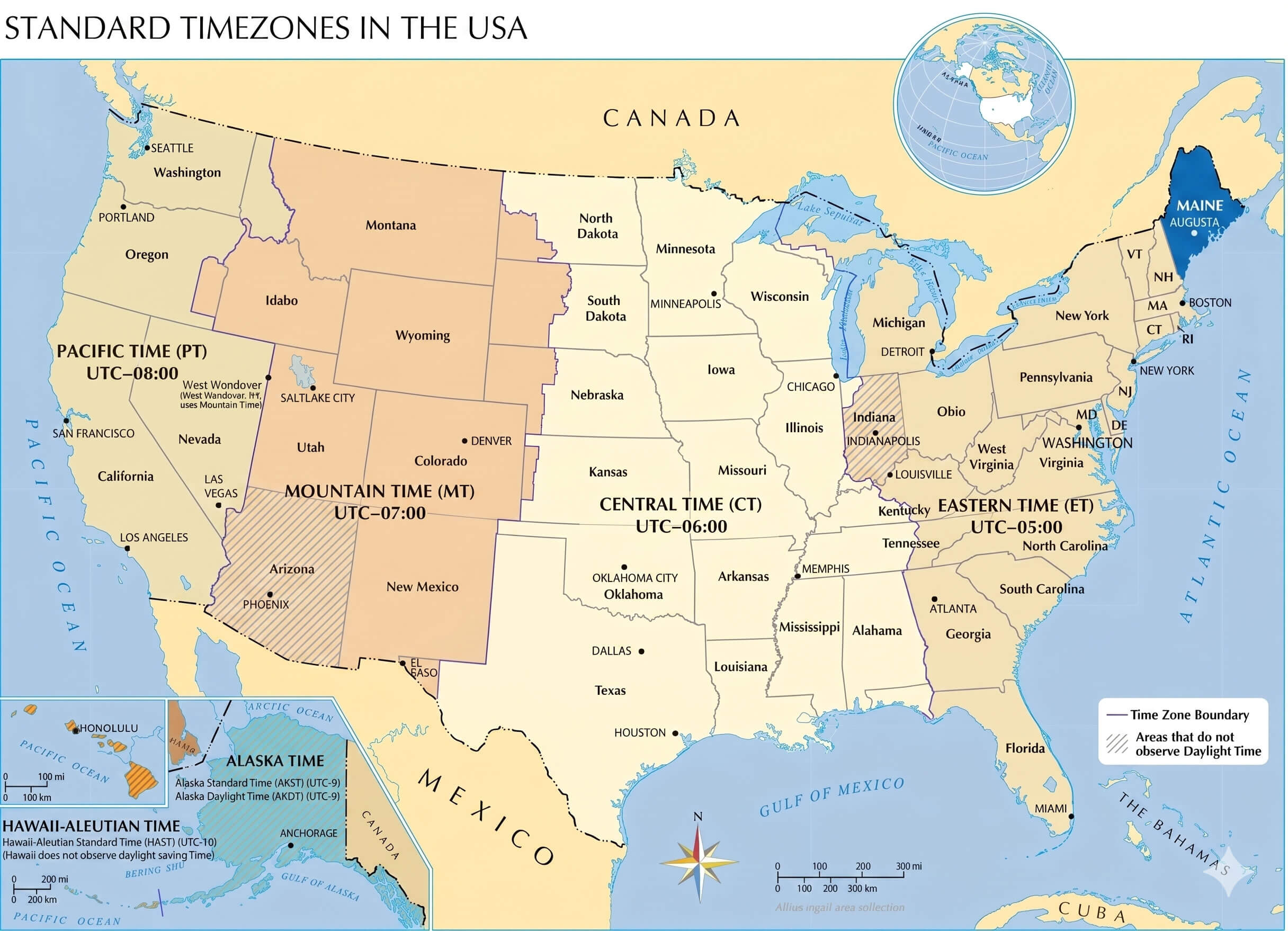 Maine time zone map