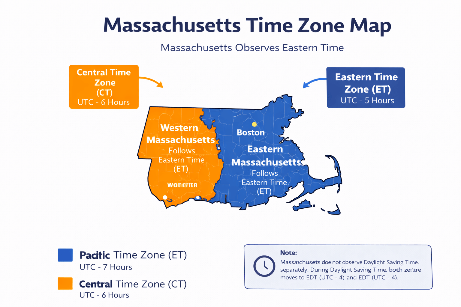 Massachusetts time zone map infographic
