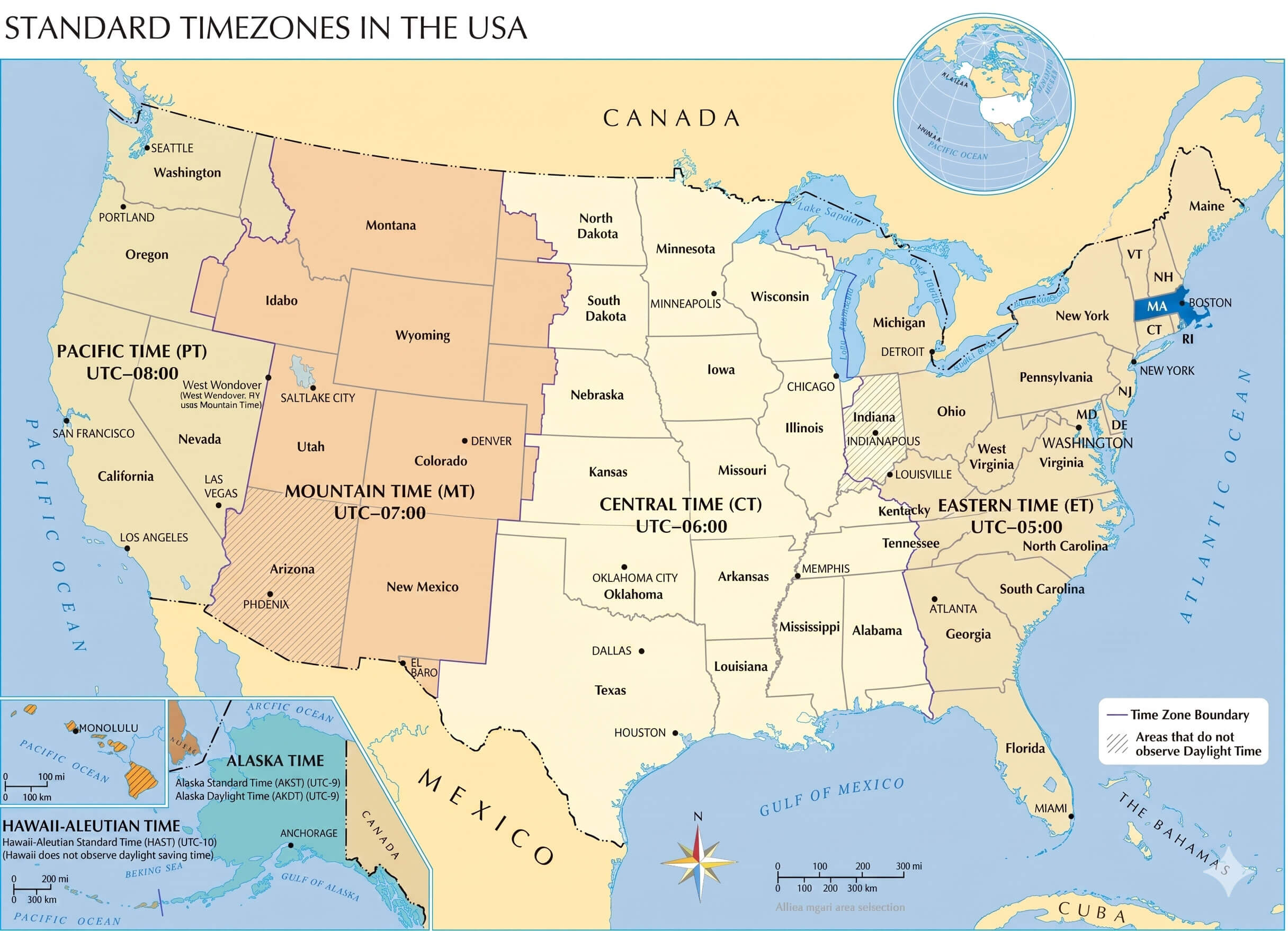 Massachusetts time zone map