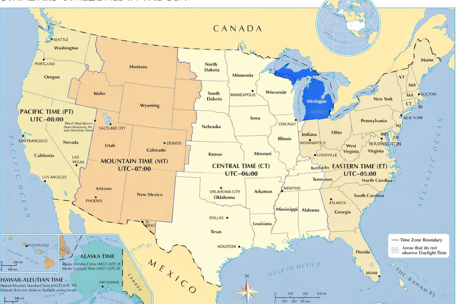 Michigan time zone map