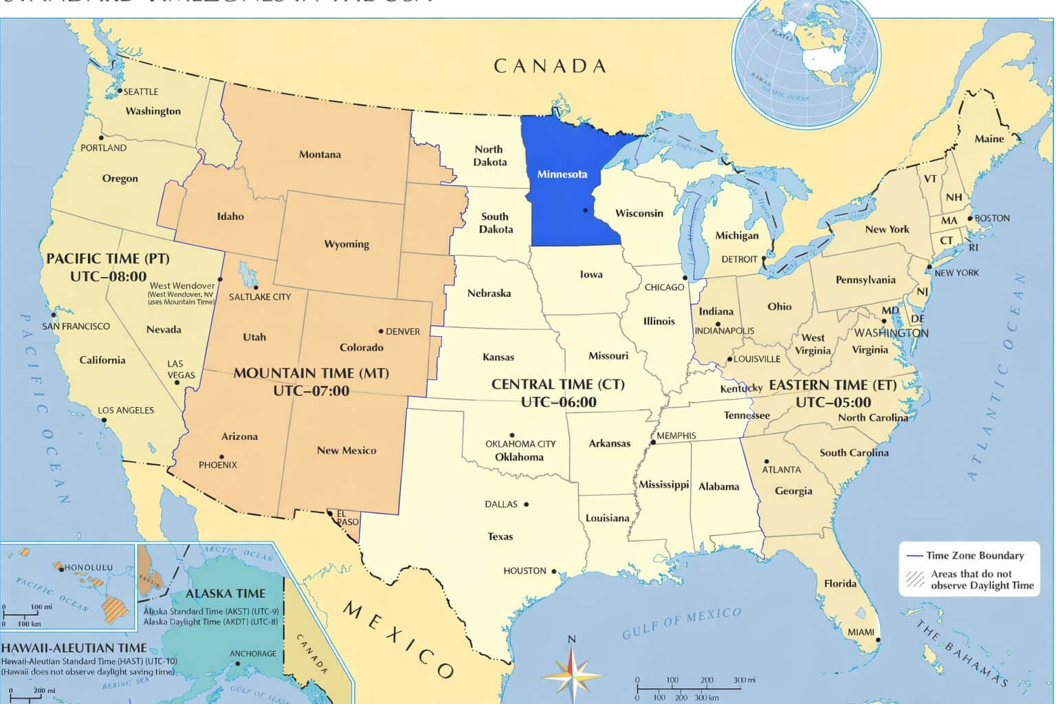 Minnesota time zone map