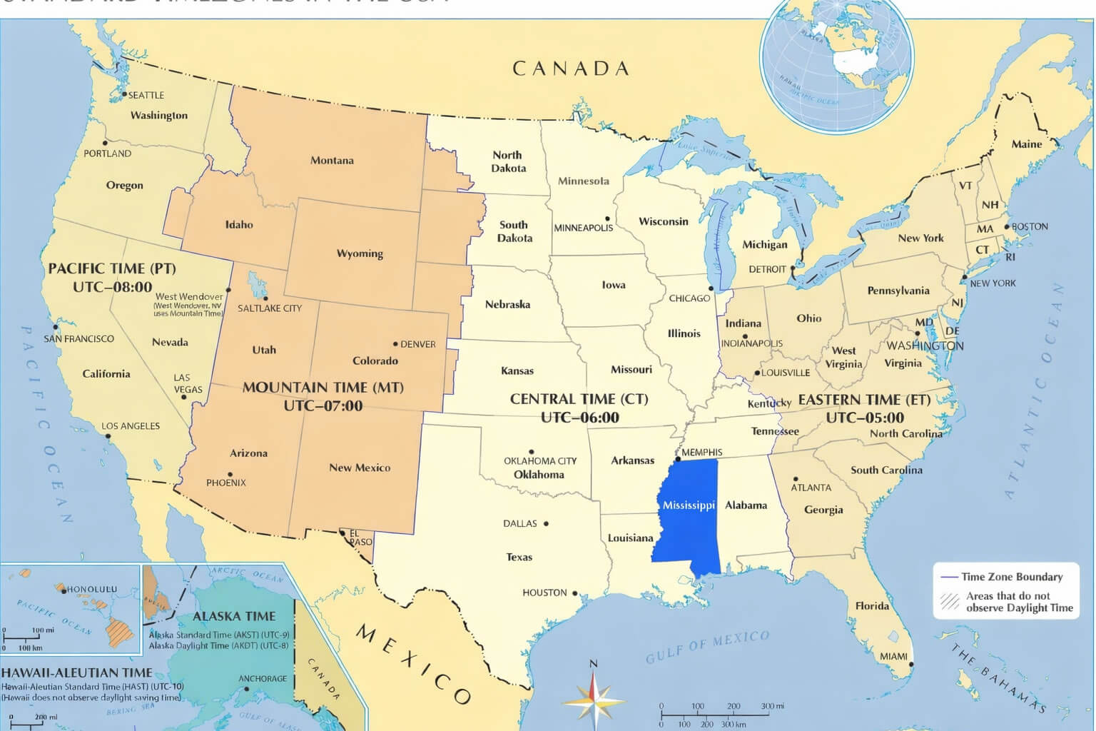 Mississippi time zone map