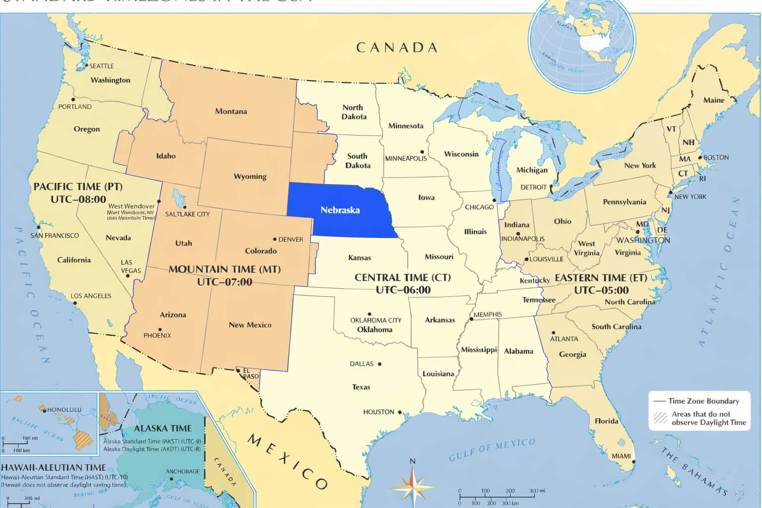 Nebraska time zone map