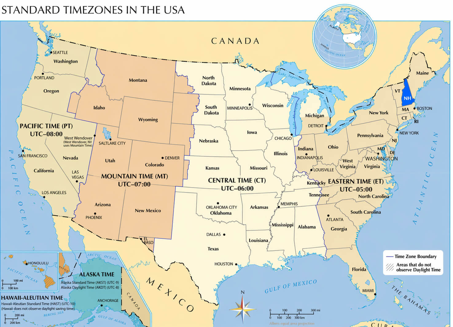 New Hampshire time zone map