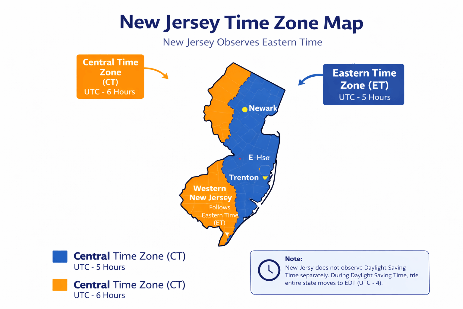 New Jersey time zone map infographic