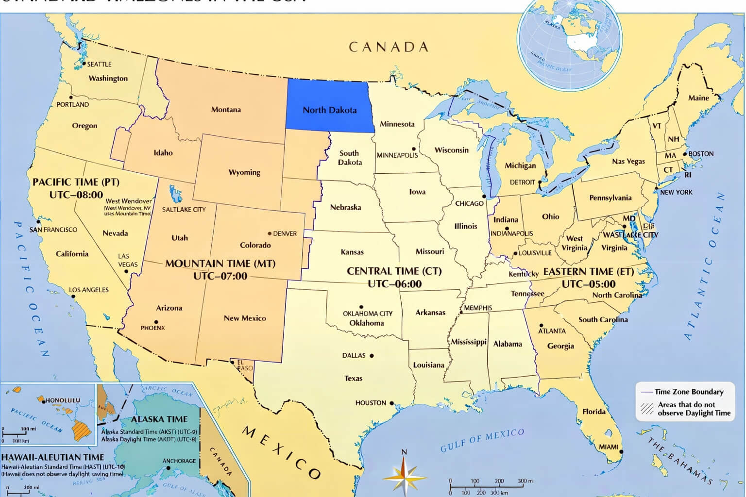 North Dakota time zone map