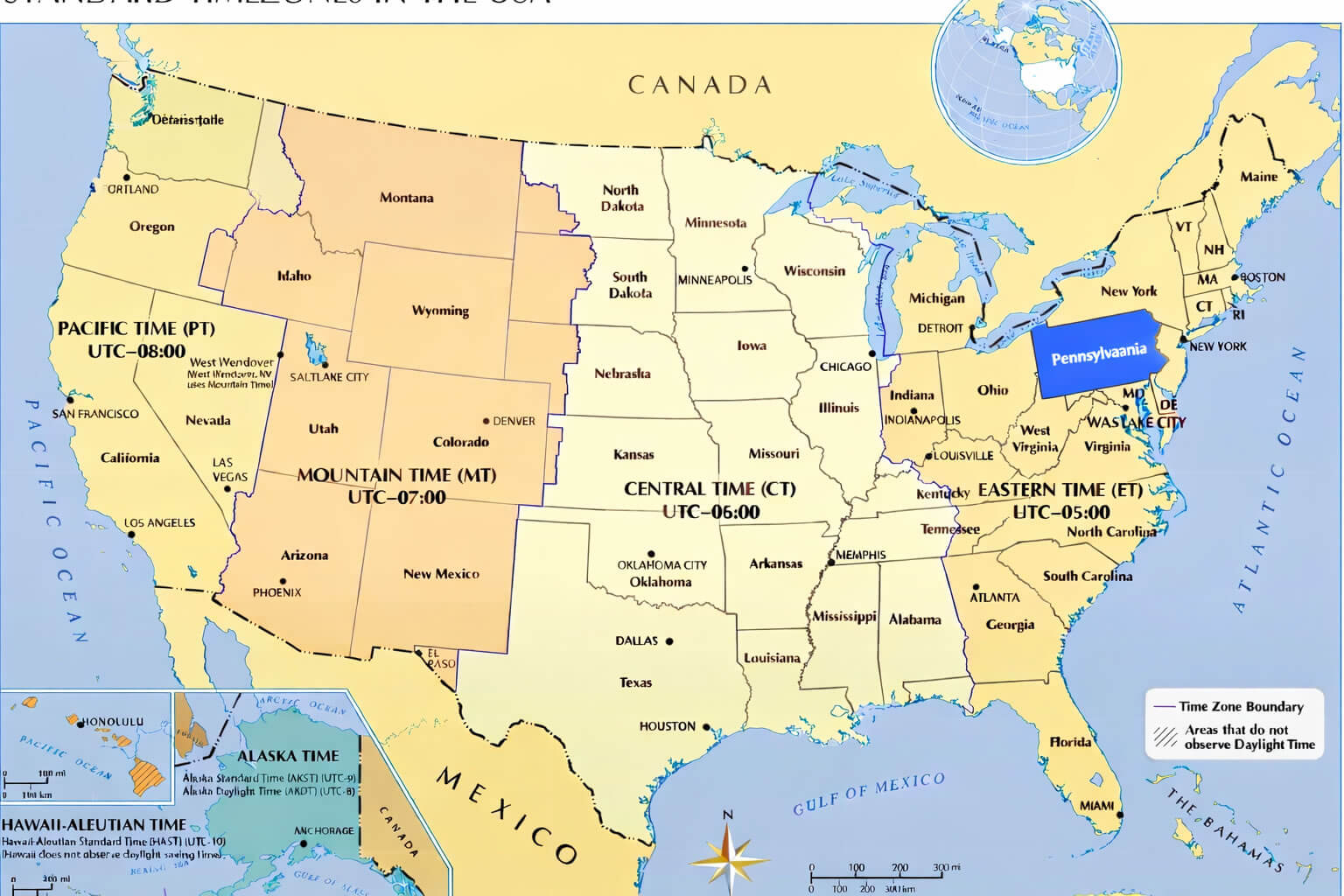 Pennsylvania time zone map