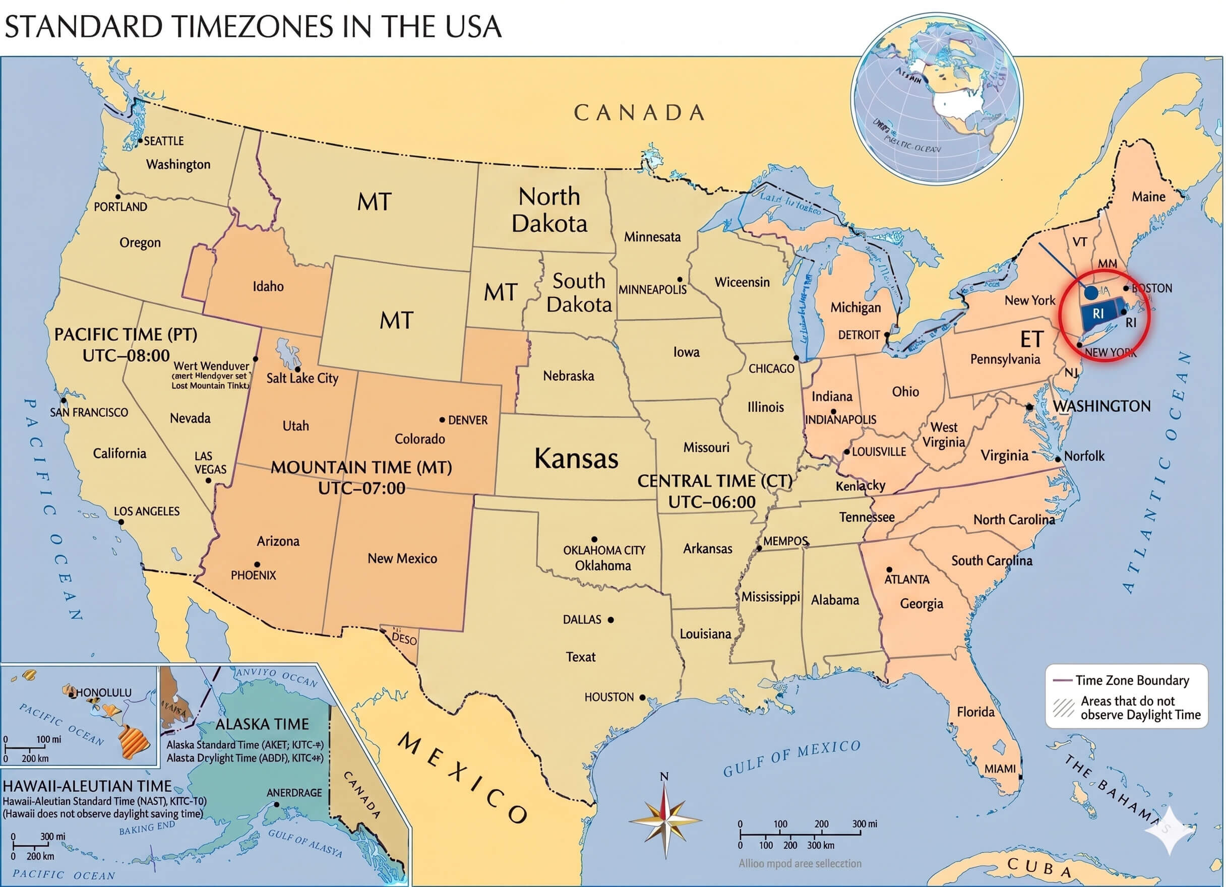 Rhode Island time zone map