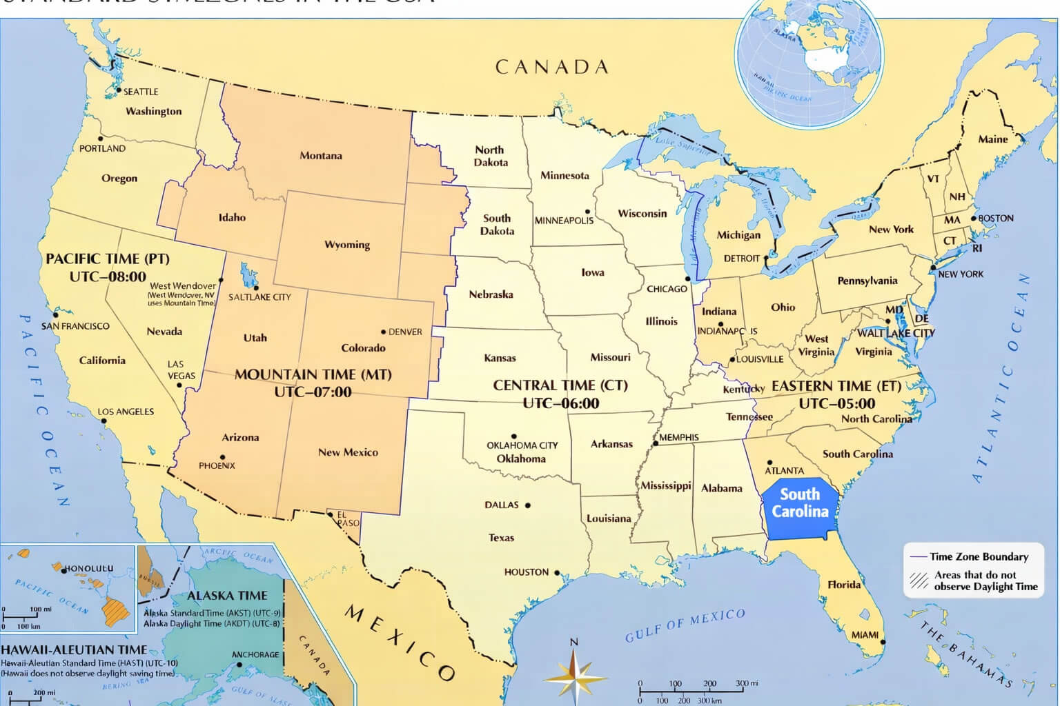 South Carolina time zone map