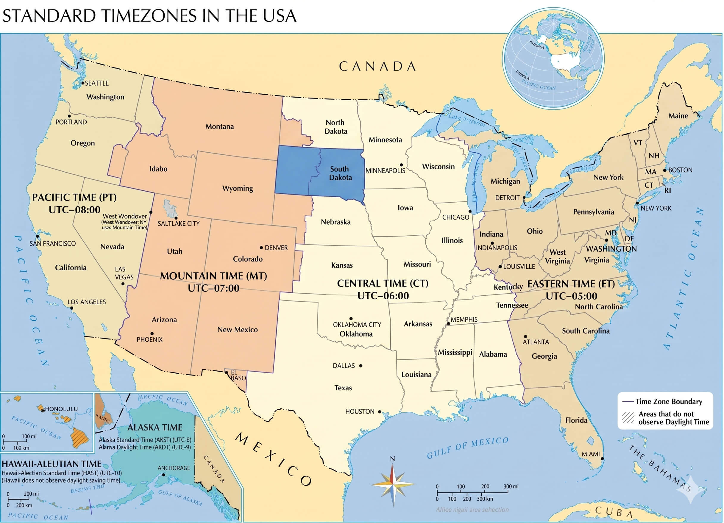South Dakota time zone map