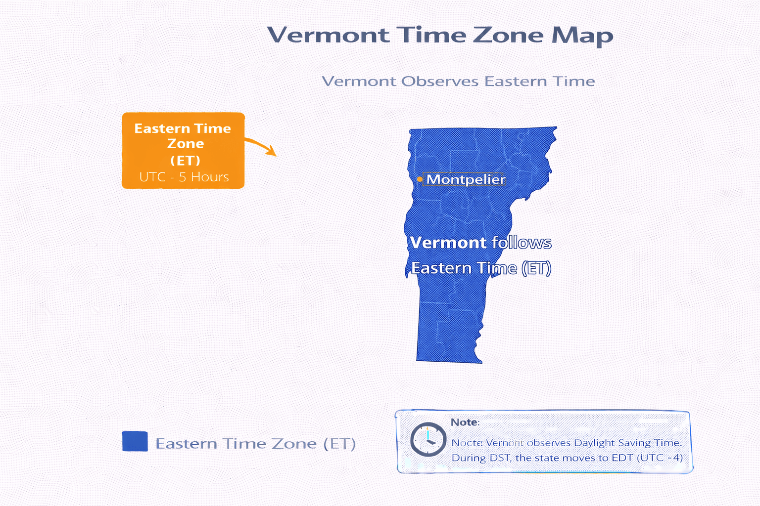 Vermont time zone map infographic