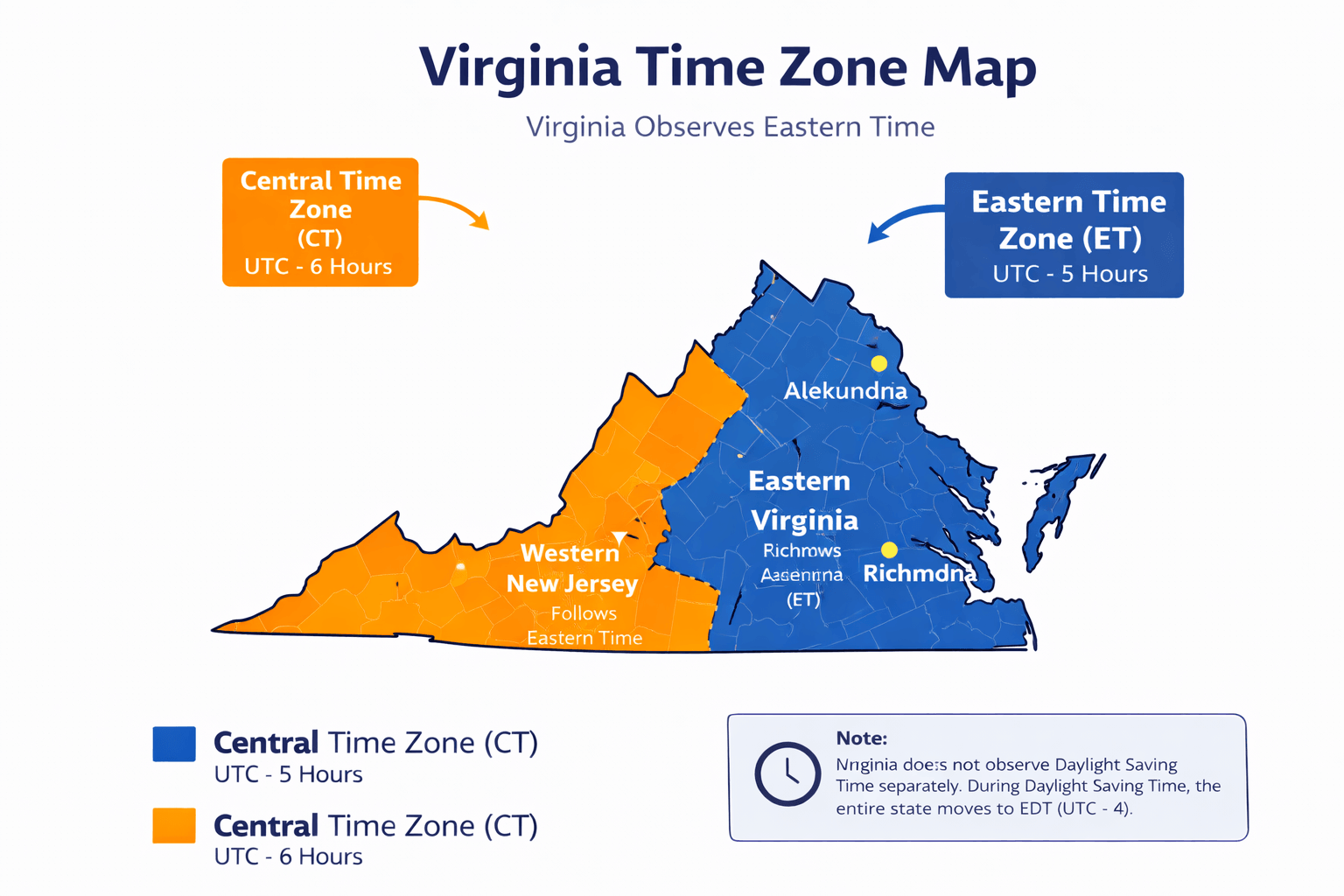 Virginia time zone map infographic