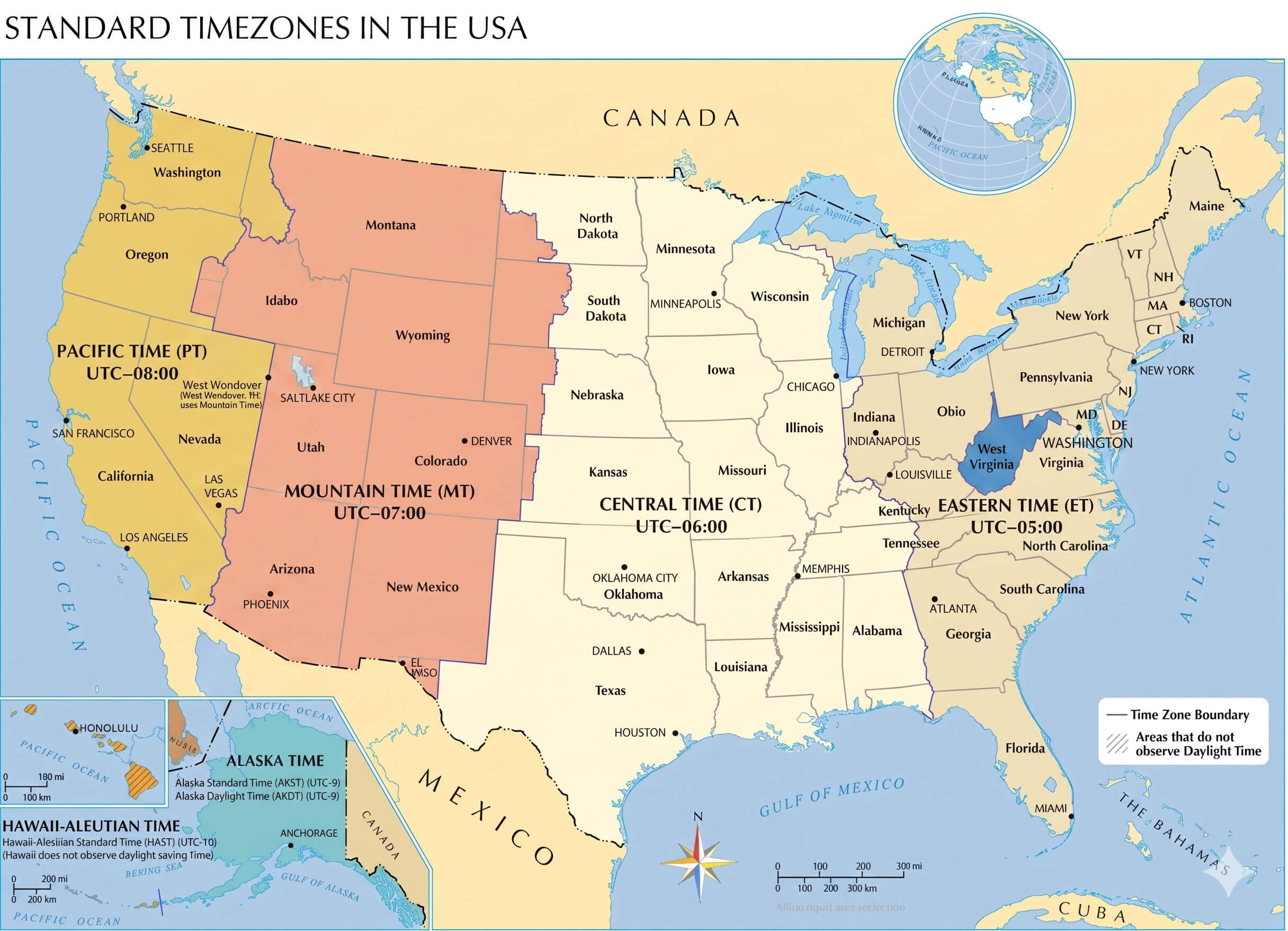 West Virginia time zone map