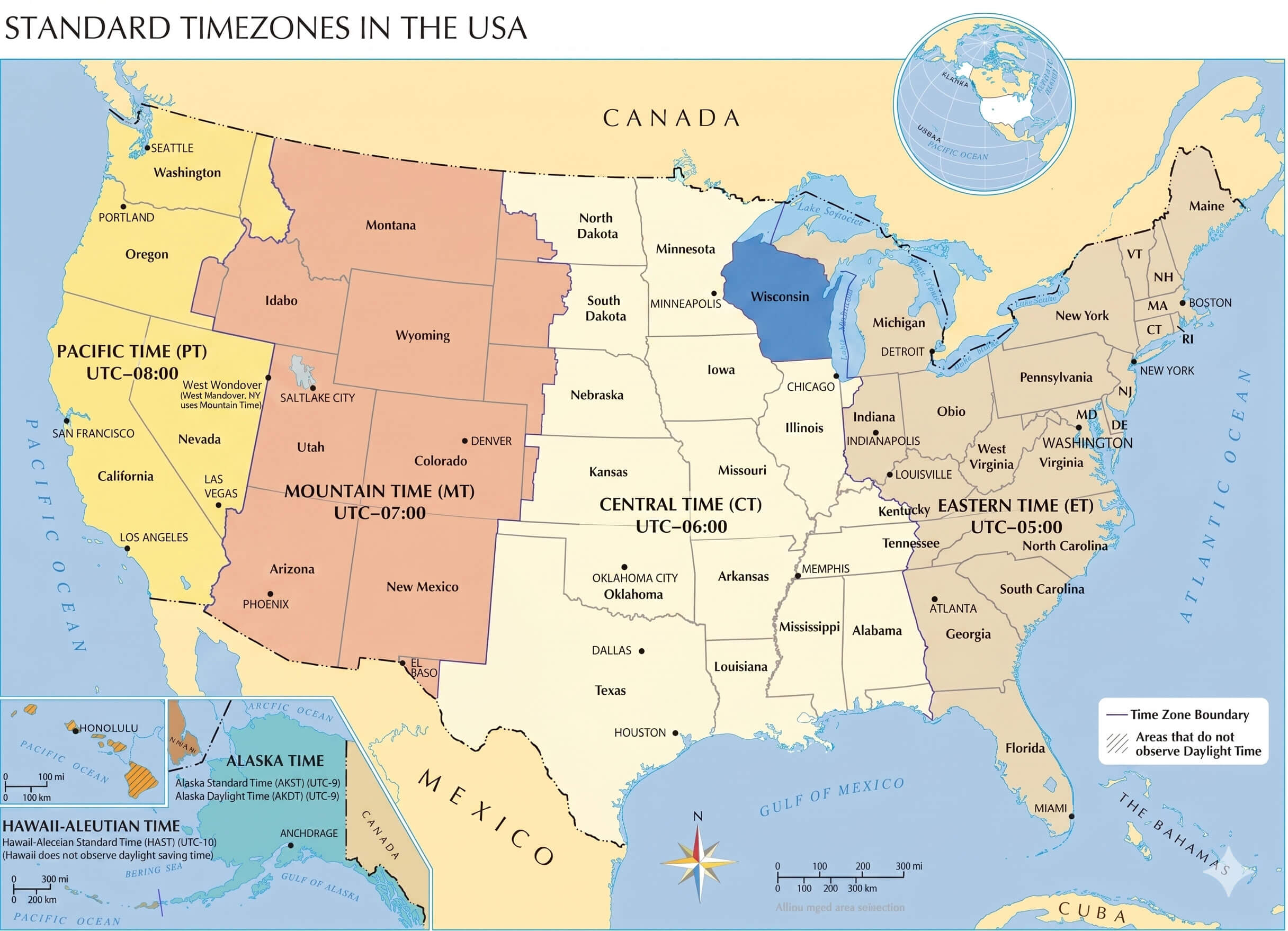 Wisconsin time zone map