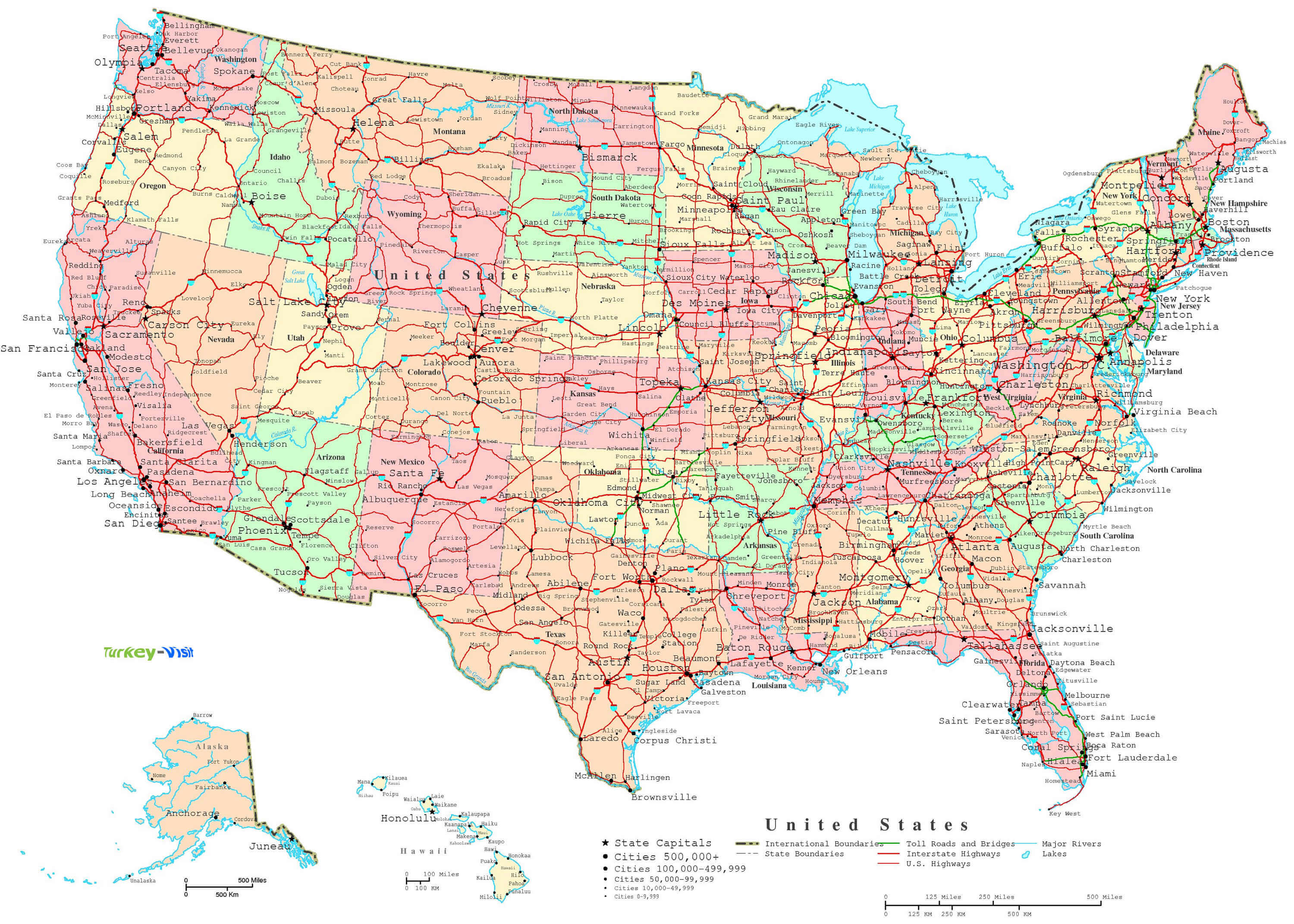 United States cities map large