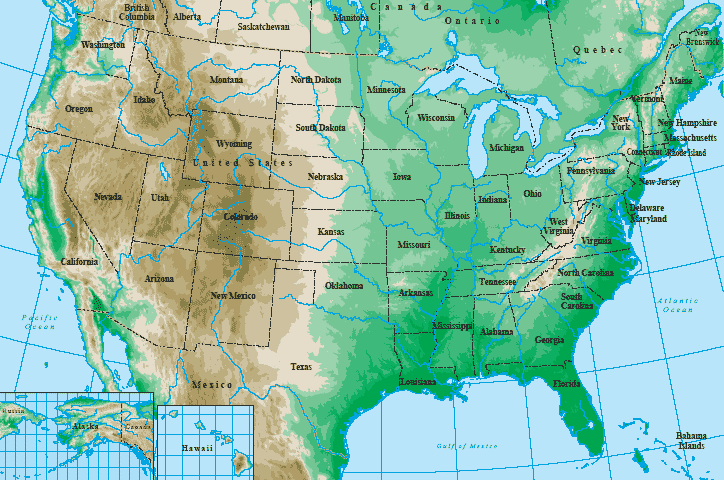 Physical Map of the United States