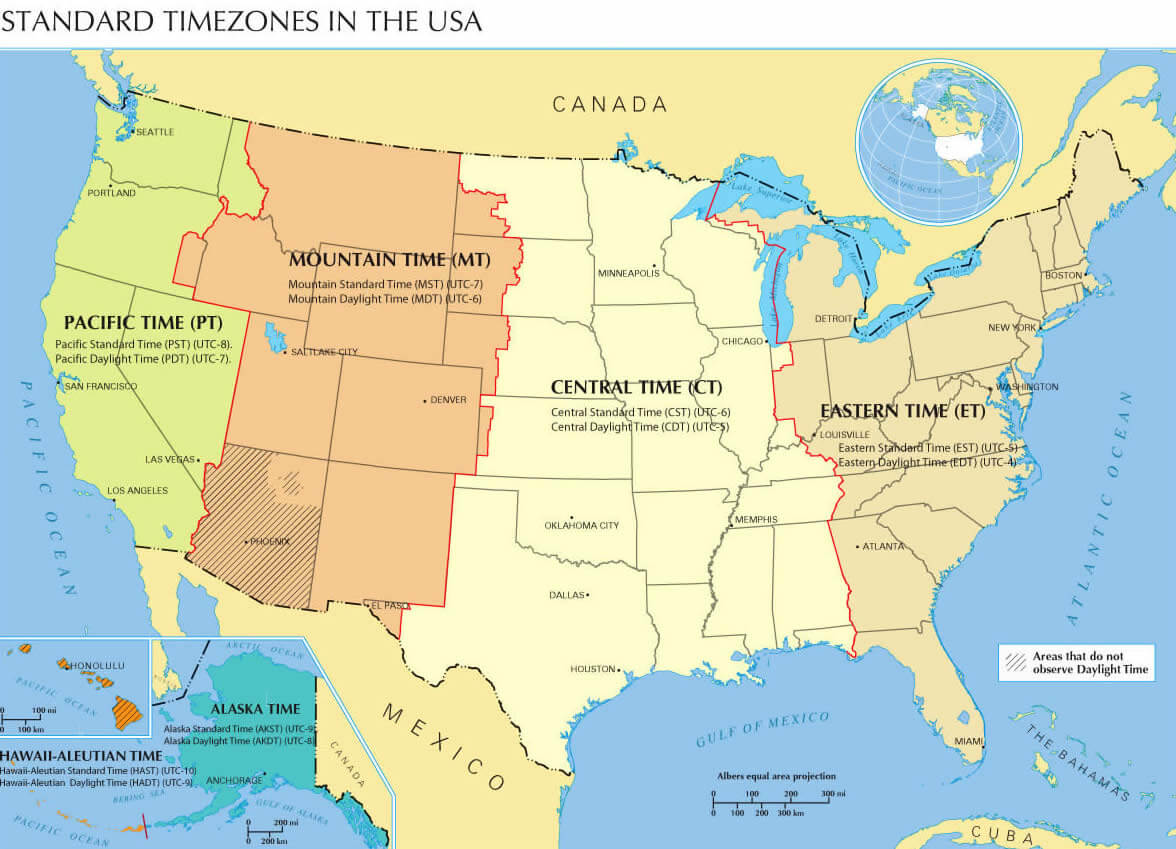 United States Time Zones Map