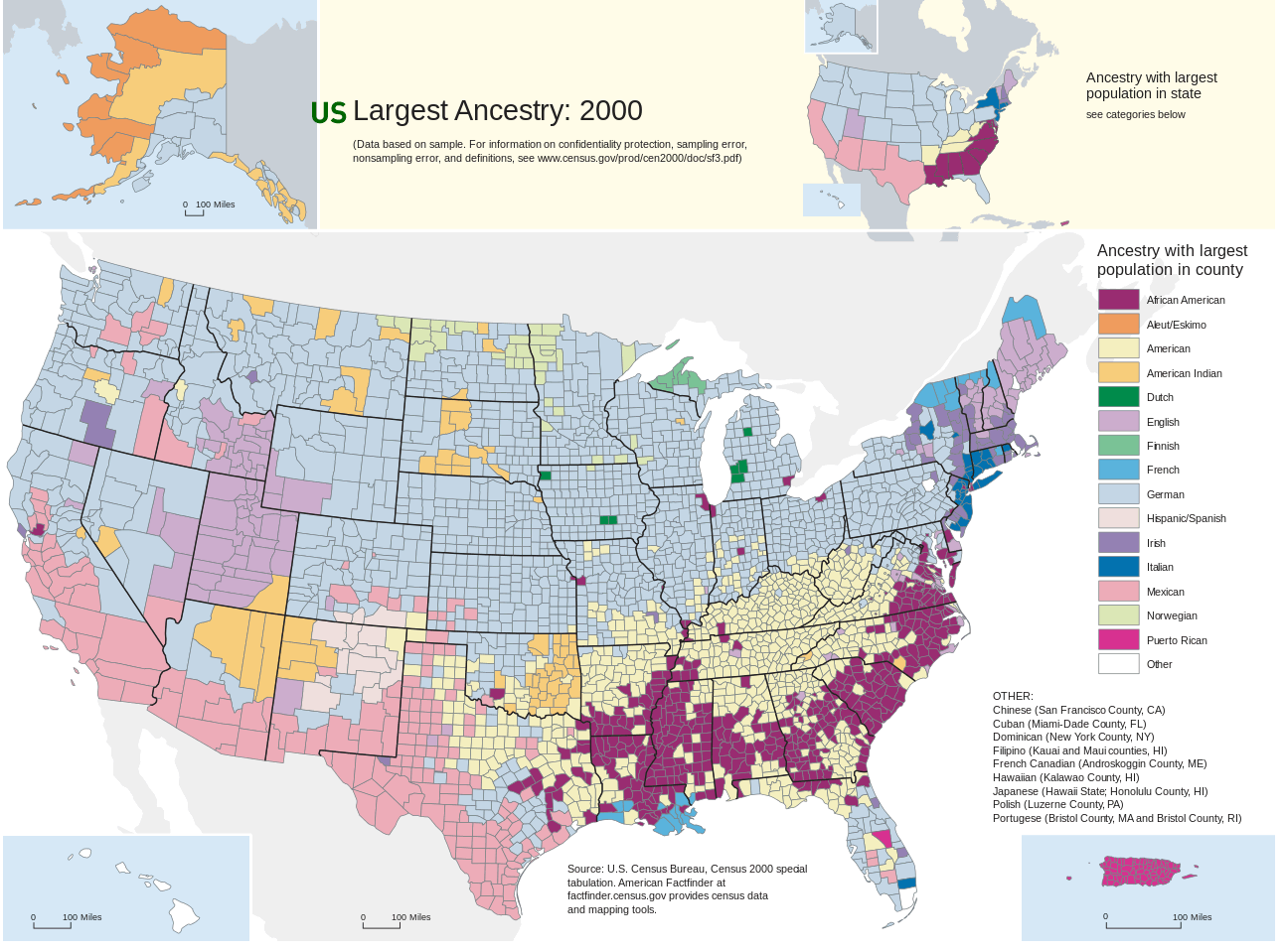 us ancestries by county census map 2000