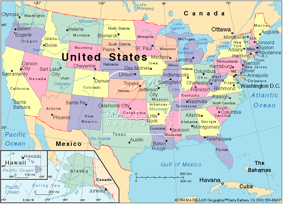US States Major Cities Map