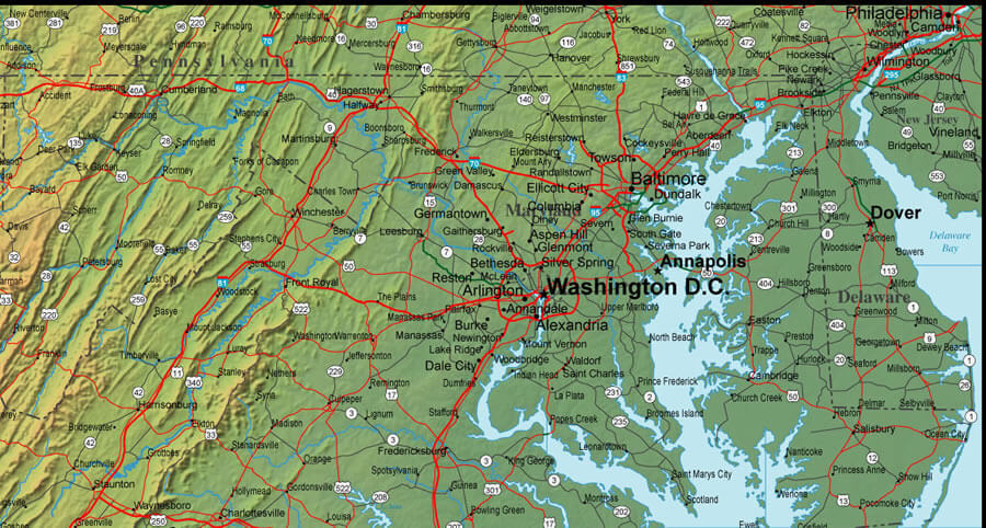 Physical Map of Virginia