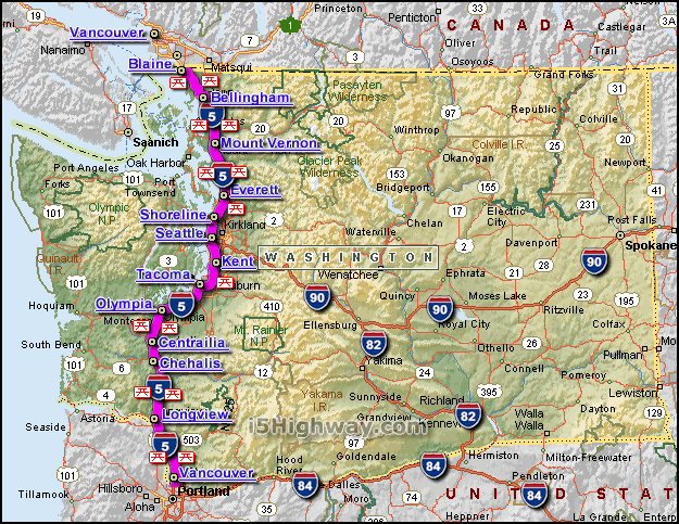 InterState 5 Washington Map