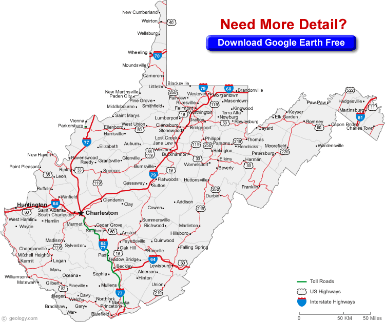 Map of West Virginia Cities