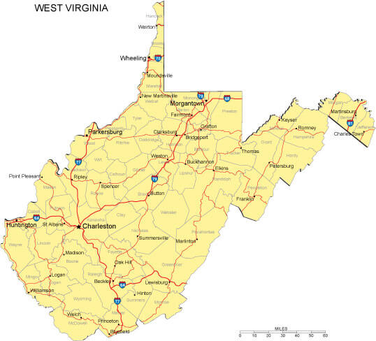 West Virginia City Map