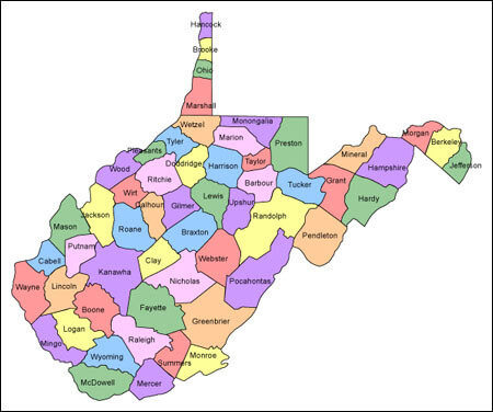 West Virginia Counties Map