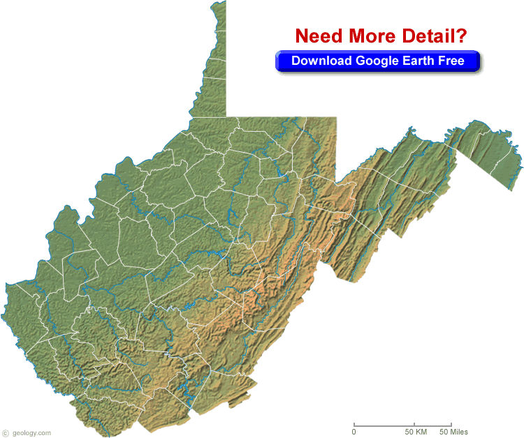 west virginia physical map