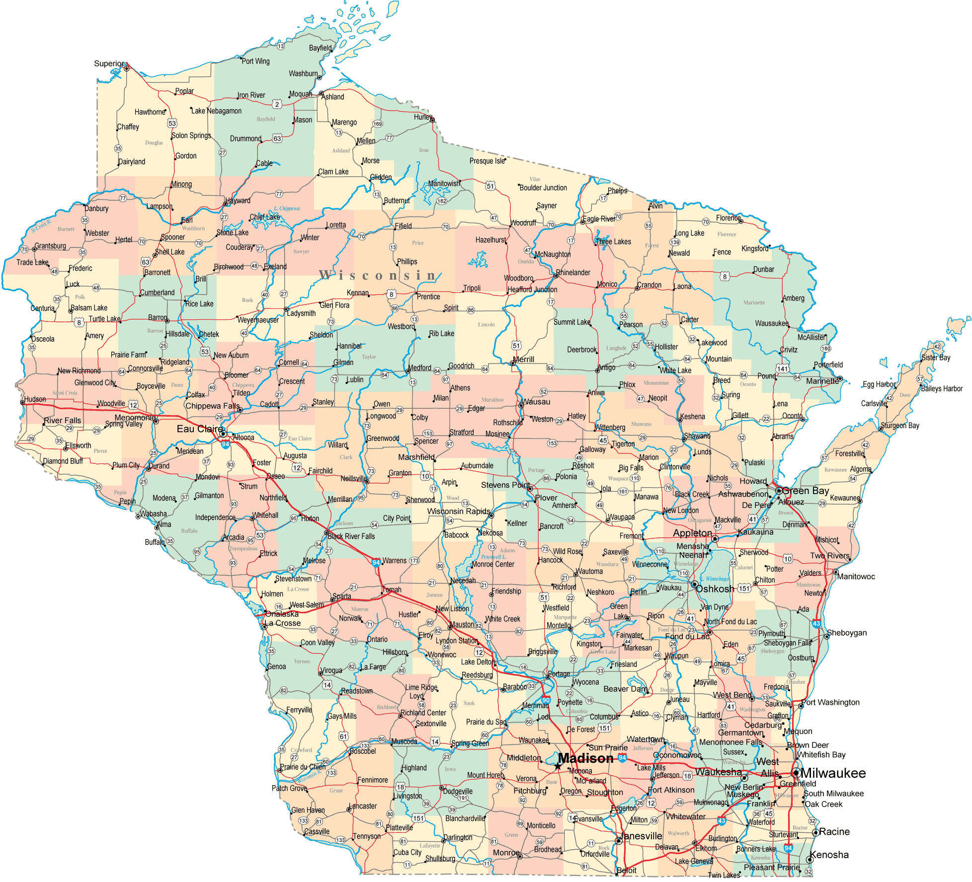 map of wisconsin cities Wisconsin Map