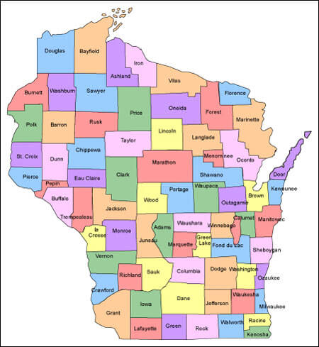 Wisconsin County Map US