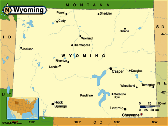 Map of Wyoming USA