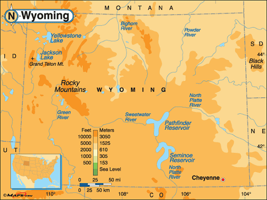 Wyoming Elevation Map