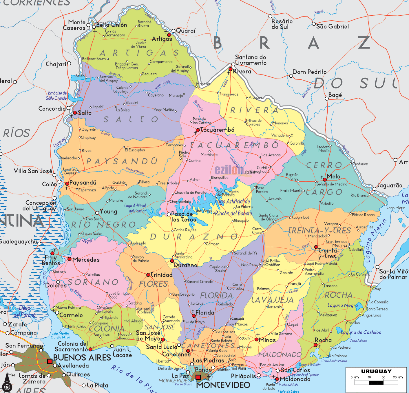 Provinces Map of Uruguay