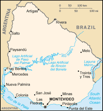 Uruguay Cities Small Scale Map