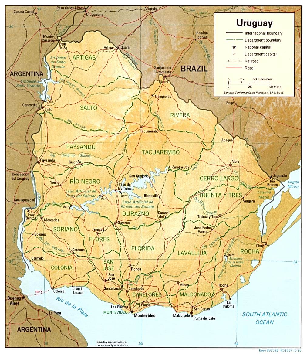 Uruguay Shaded Relief Map 1995