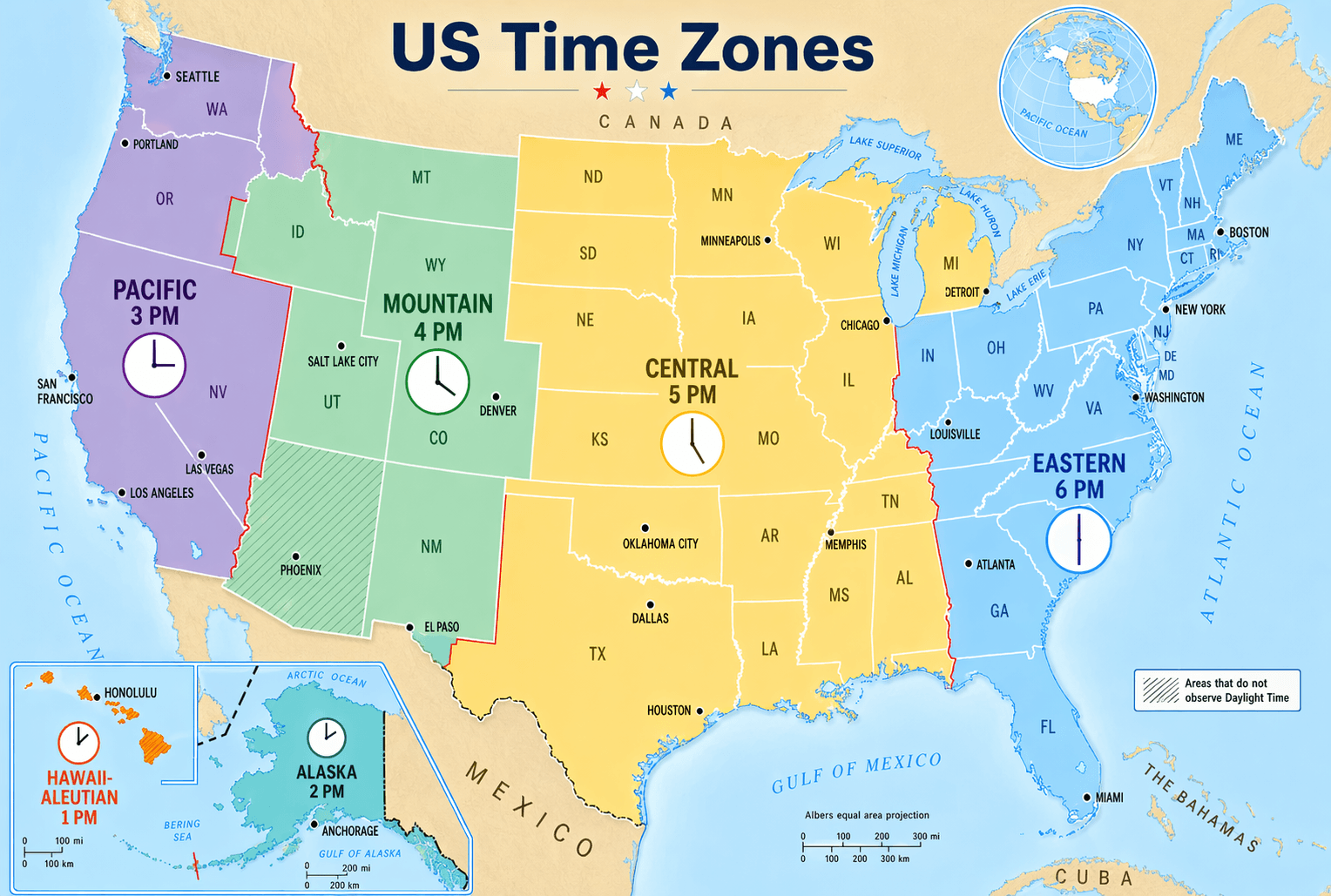 Time zones map of the US