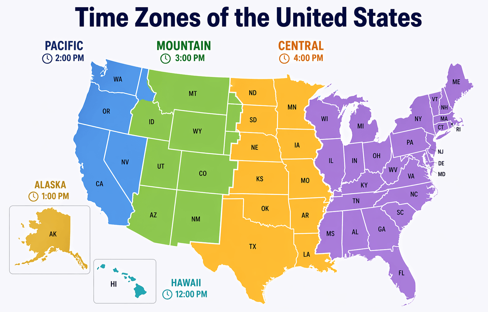 Time zones map of the United States