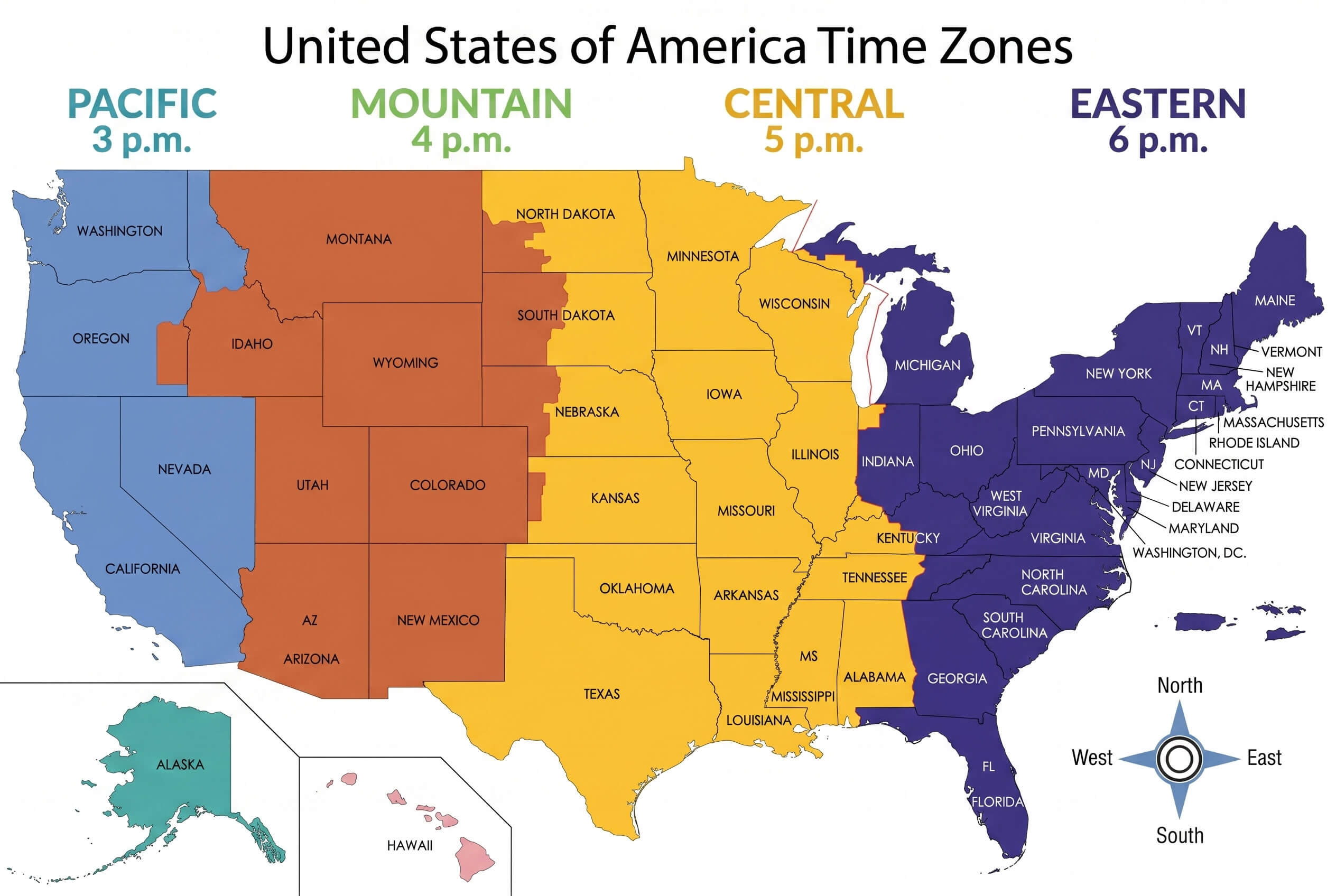 United States of America time zones map