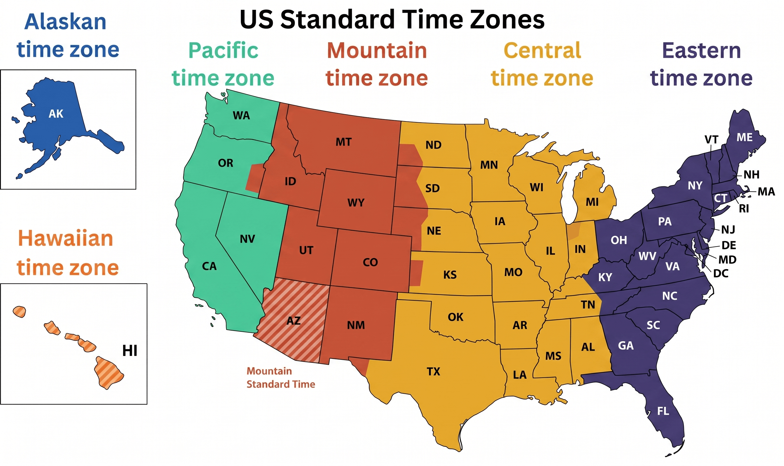 US standard time zones map