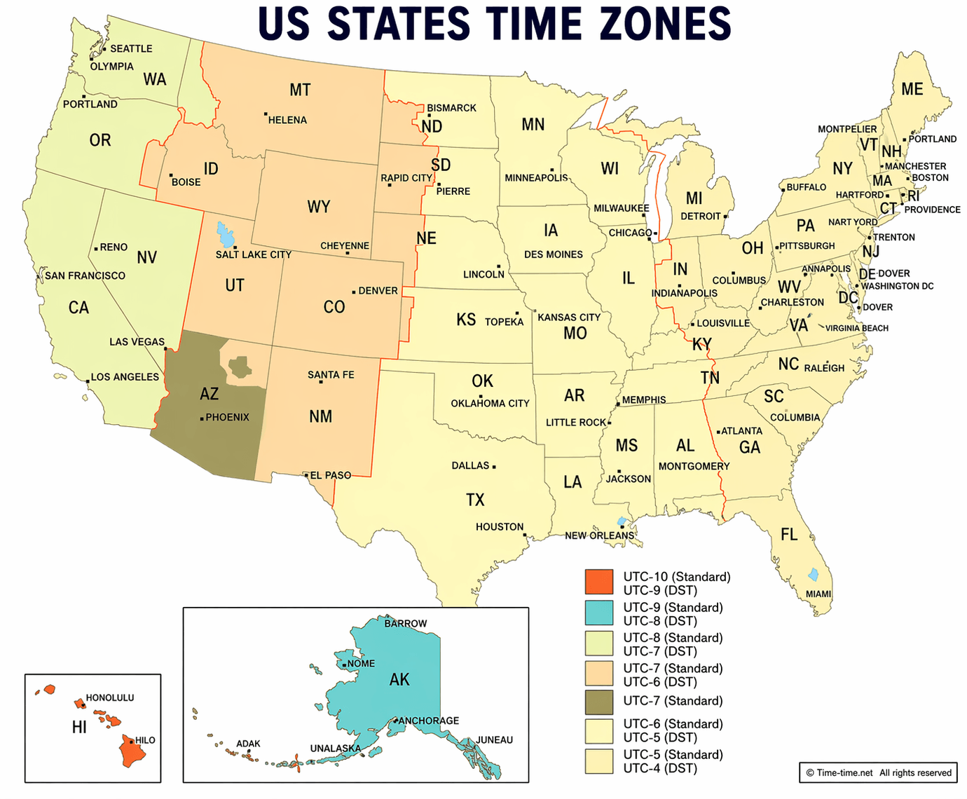 US states time zones map