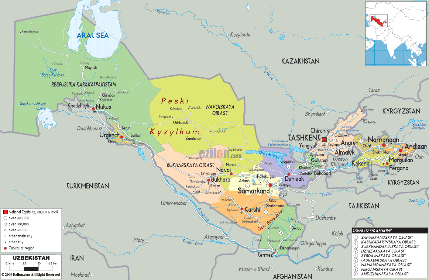 political map of Uzbekistan