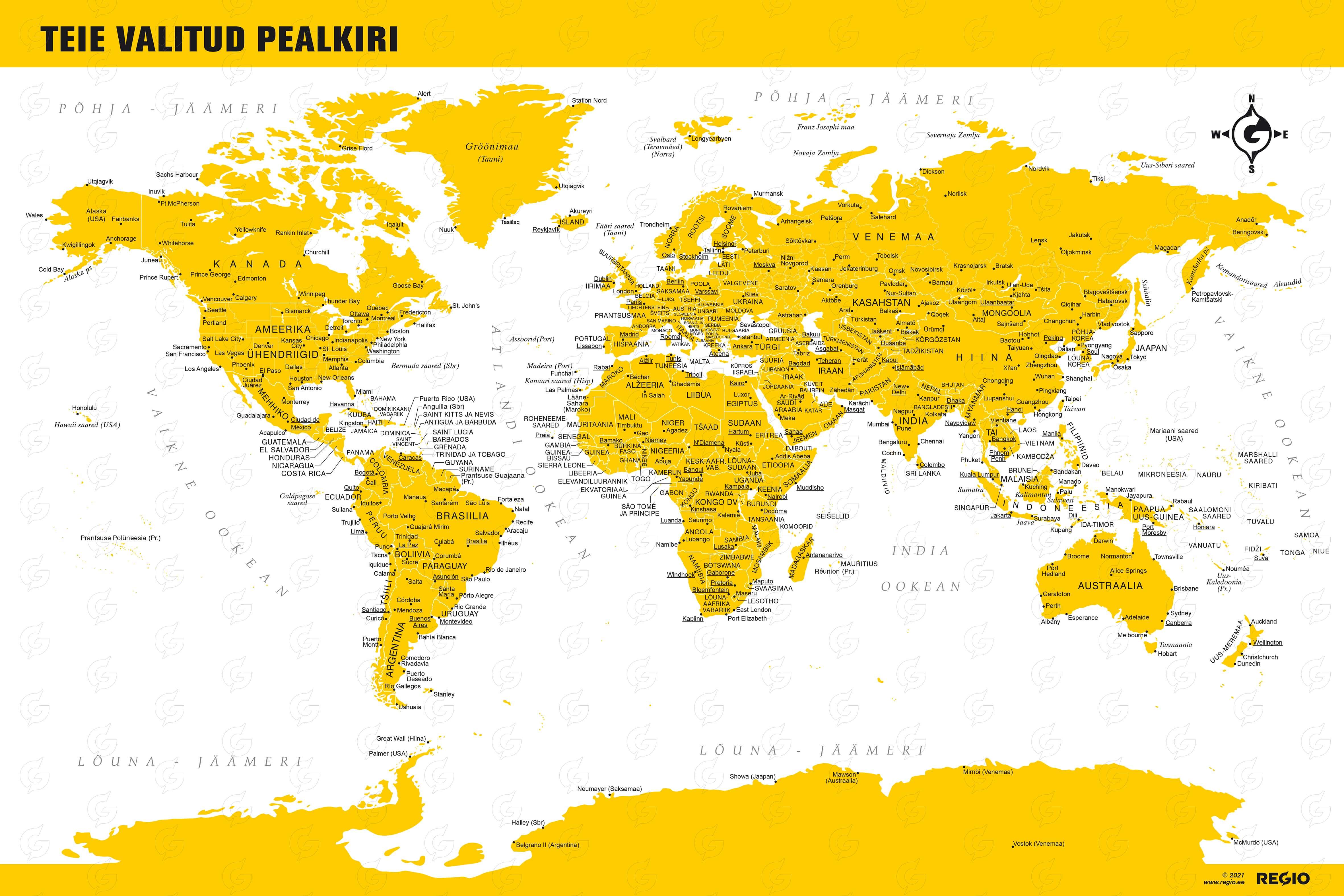 World travel and cities map in Estonian	