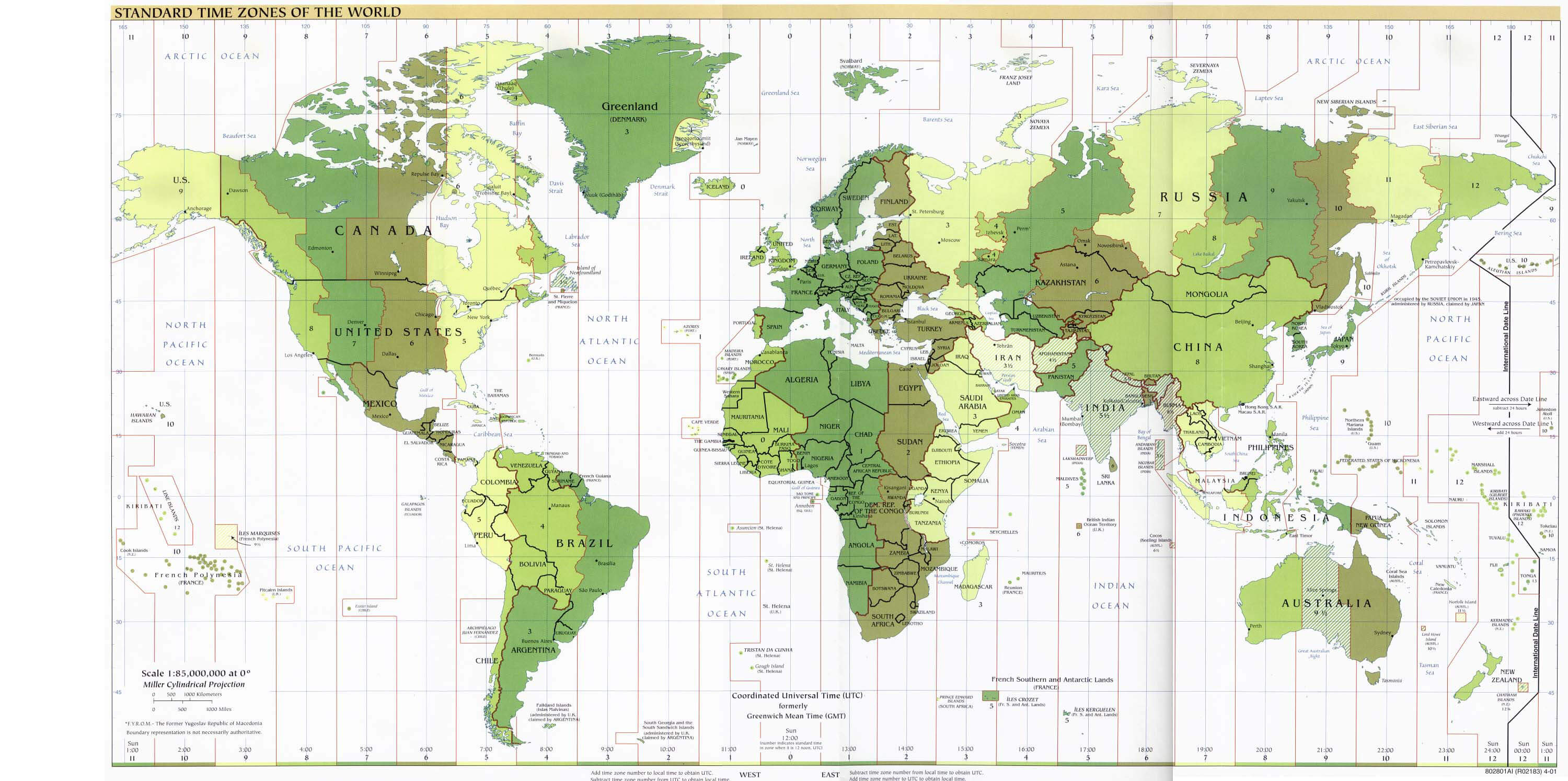 Detailed map of time zones of the World