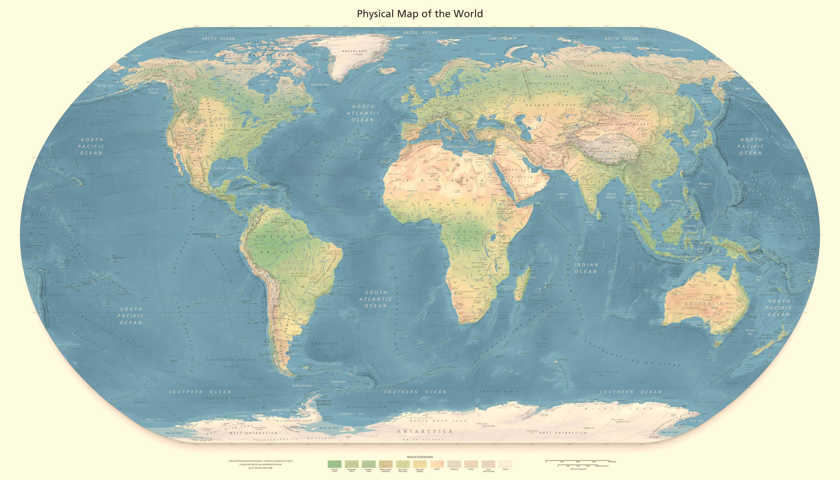 Detailed physical map of the World