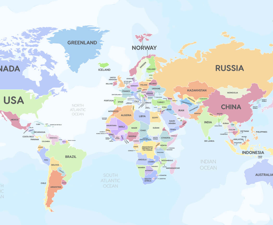 Detailed World map with country names