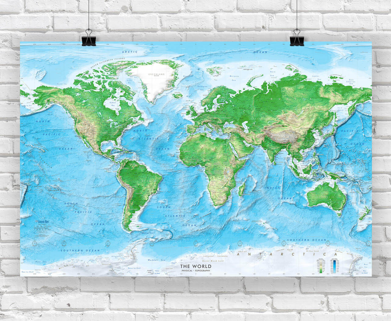 Detailed World physical wall map