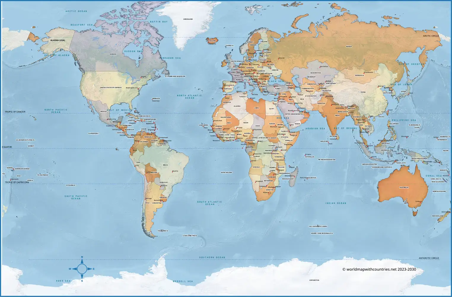 Printable detailed map of the World